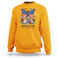 America 250 Patriotic Butterfly Floral Graphic Sweatshirt American Flag Wings Watercolor Wildflowers 1776 to 2026 Semiquincentennial