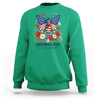 America 250 Patriotic Butterfly Floral Graphic Sweatshirt American Flag Wings Watercolor Wildflowers 1776 to 2026 Semiquincentennial