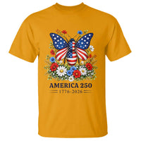 America 250 Patriotic Butterfly Floral Graphic T Shirt American Flag Wings Watercolor Wildflowers 1776 to 2026 Semiquincentennial