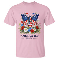 America 250 Patriotic Butterfly Floral Graphic T Shirt American Flag Wings Watercolor Wildflowers 1776 to 2026 Semiquincentennial