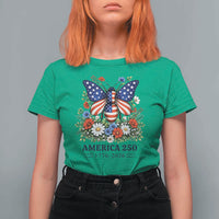 America 250 Patriotic Butterfly Floral Graphic T Shirt For Women American Flag Wings Watercolor Wildflowers 1776 to 2026 Semiquincentennial