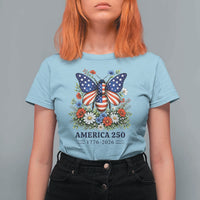 America 250 Patriotic Butterfly Floral Graphic T Shirt For Women American Flag Wings Watercolor Wildflowers 1776 to 2026 Semiquincentennial
