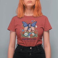 America 250 Patriotic Butterfly Floral Graphic T Shirt For Women American Flag Wings Watercolor Wildflowers 1776 to 2026 Semiquincentennial