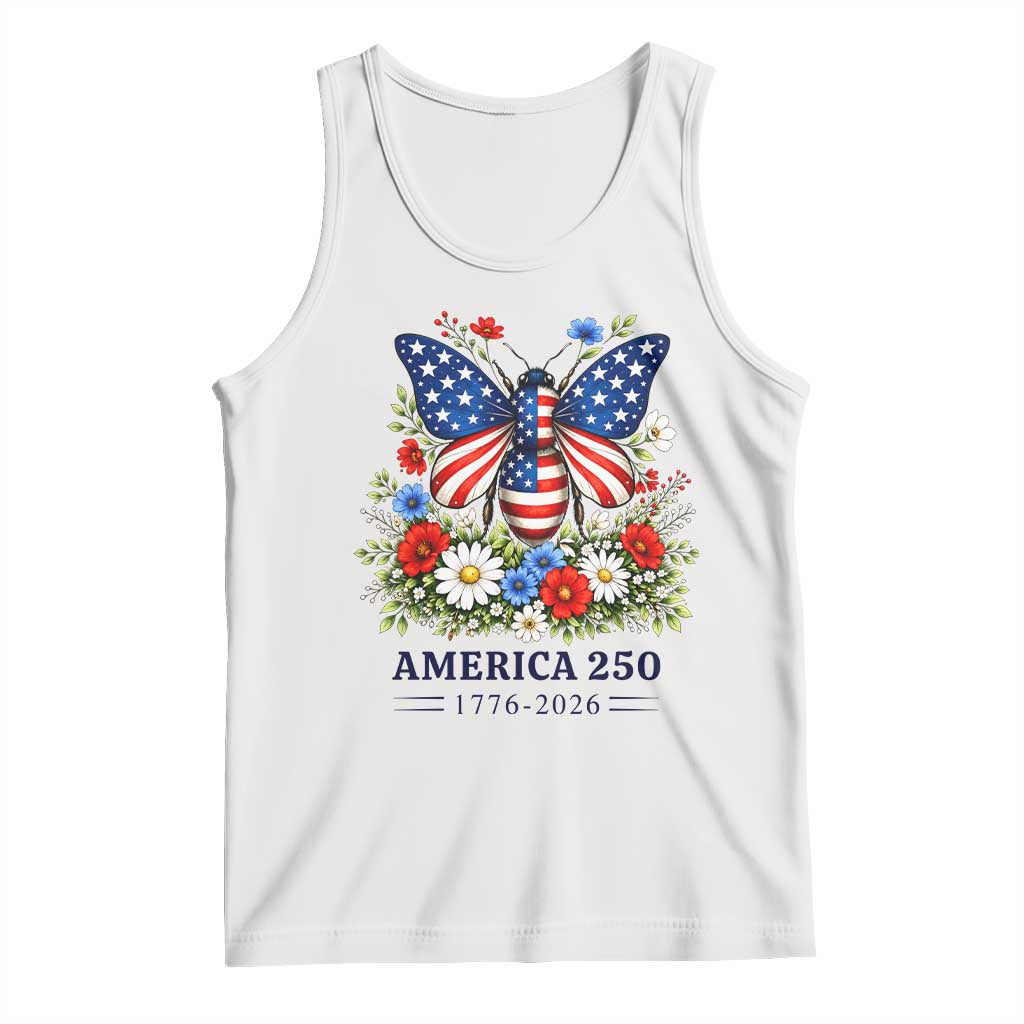 America 250 Patriotic Butterfly Floral Graphic Tank Top American Flag Wings Watercolor Wildflowers 1776 to 2026 Semiquincentennial