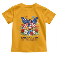 America 250 Patriotic Butterfly Floral Graphic Toddler T Shirt American Flag Wings Watercolor Wildflowers 1776 to 2026 Semiquincentennial