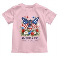 America 250 Patriotic Butterfly Floral Graphic Toddler T Shirt American Flag Wings Watercolor Wildflowers 1776 to 2026 Semiquincentennial