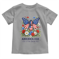 America 250 Patriotic Butterfly Floral Graphic Toddler T Shirt American Flag Wings Watercolor Wildflowers 1776 to 2026 Semiquincentennial