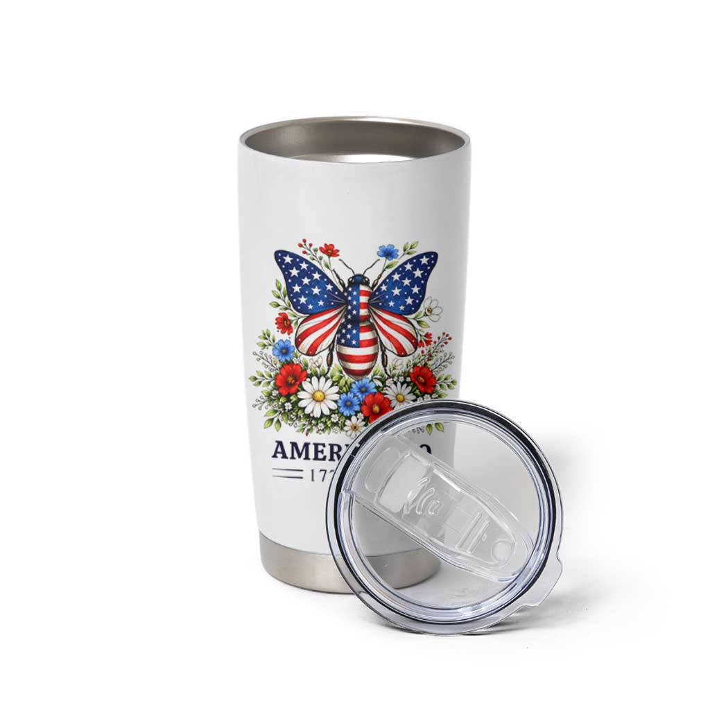 America 250 Patriotic Butterfly Floral Graphic Tumbler Cup American Flag Wings Watercolor Wildflowers 1776 to 2026 Semiquincentennial