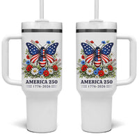 America 250 Patriotic Butterfly Floral Graphic Tumbler With Handle American Flag Wings Watercolor Wildflowers 1776 to 2026 Semiquincentennial
