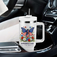 America 250 Patriotic Butterfly Floral Graphic Tumbler With Handle American Flag Wings Watercolor Wildflowers 1776 to 2026 Semiquincentennial