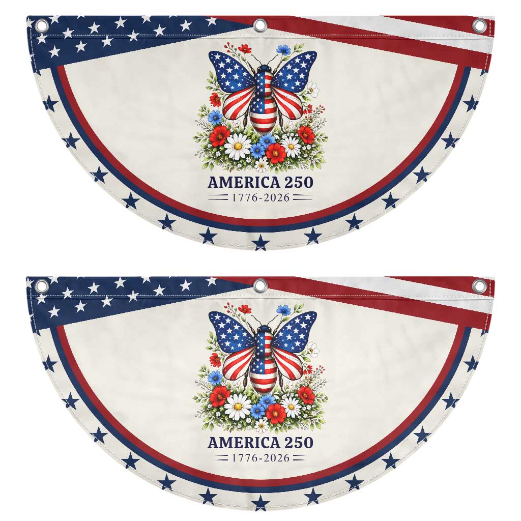 America 250 Butterfly Floral Graphic Patriotic Fan Flag American Flag Wings Watercolor Wildflowers 1776 to 2026 Semiquincentennial
