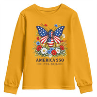 America 250 Patriotic Butterfly Floral Graphic Youth Sweatshirt American Flag Wings Watercolor Wildflowers 1776 to 2026 Semiquincentennial