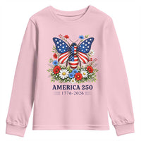 America 250 Patriotic Butterfly Floral Graphic Youth Sweatshirt American Flag Wings Watercolor Wildflowers 1776 to 2026 Semiquincentennial