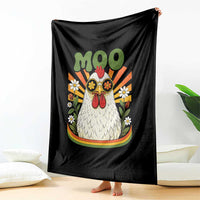 Retro Moo Chicken Wearing Sunglasses Graphic Throw Blanket Funny Groovy Farm Animal Pun Vintage Sunburst