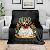 Retro Moo Chicken Wearing Sunglasses Graphic Throw Blanket Funny Groovy Farm Animal Pun Vintage Sunburst