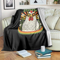 Retro Moo Chicken Wearing Sunglasses Graphic Throw Blanket Funny Groovy Farm Animal Pun Vintage Sunburst