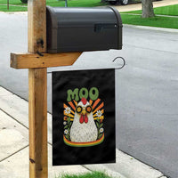 Retro Moo Chicken Wearing Sunglasses Graphic Garden Flag Funny Groovy Farm Animal Pun Vintage Sunburst