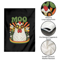 Retro Moo Chicken Wearing Sunglasses Graphic Garden Flag Funny Groovy Farm Animal Pun Vintage Sunburst