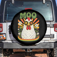 Retro Moo Chicken Wearing Sunglasses Graphic Spare Tire Cover Funny Groovy Farm Animal Pun Vintage Sunburst