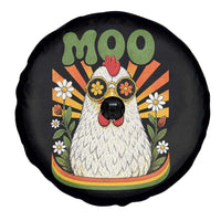 Retro Moo Chicken Wearing Sunglasses Graphic Spare Tire Cover Funny Groovy Farm Animal Pun Vintage Sunburst