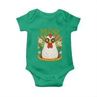 Retro Moo Chicken Wearing Sunglasses Graphic Baby Onesie Funny Groovy Farm Animal Pun Vintage Sunburst