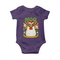 Retro Moo Chicken Wearing Sunglasses Graphic Baby Onesie Funny Groovy Farm Animal Pun Vintage Sunburst