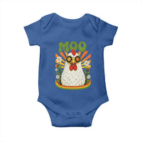 Retro Moo Chicken Wearing Sunglasses Graphic Baby Onesie Funny Groovy Farm Animal Pun Vintage Sunburst