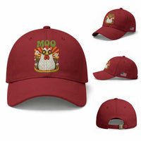 Retro Moo Chicken Wearing Sunglasses Graphic Baseball Cap Funny Groovy Farm Animal Pun Vintage Sunburst