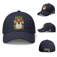 Retro Moo Chicken Wearing Sunglasses Graphic Baseball Cap Funny Groovy Farm Animal Pun Vintage Sunburst