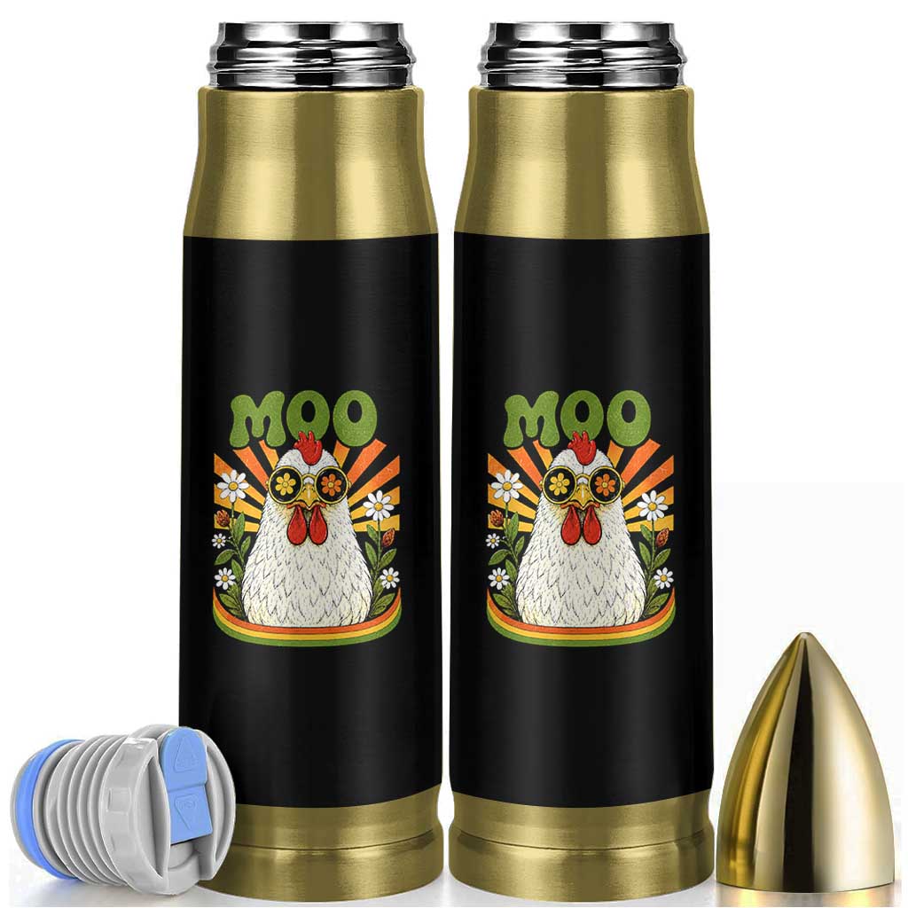 Retro Moo Chicken Wearing Sunglasses Graphic Bullet Tumbler Funny Groovy Farm Animal Pun Vintage Sunburst
