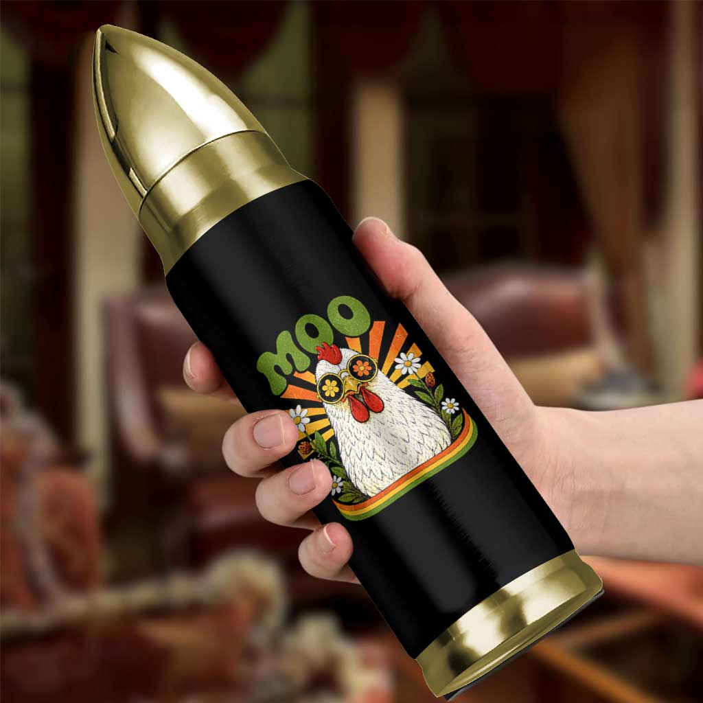 Retro Moo Chicken Wearing Sunglasses Graphic Bullet Tumbler Funny Groovy Farm Animal Pun Vintage Sunburst