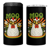 Retro Moo Chicken Wearing Sunglasses Graphic 4 in 1 Can Cooler Tumbler Funny Groovy Farm Animal Pun Vintage Sunburst