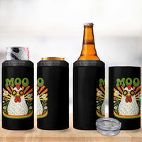 Retro Moo Chicken Wearing Sunglasses Graphic 4 in 1 Can Cooler Tumbler Funny Groovy Farm Animal Pun Vintage Sunburst