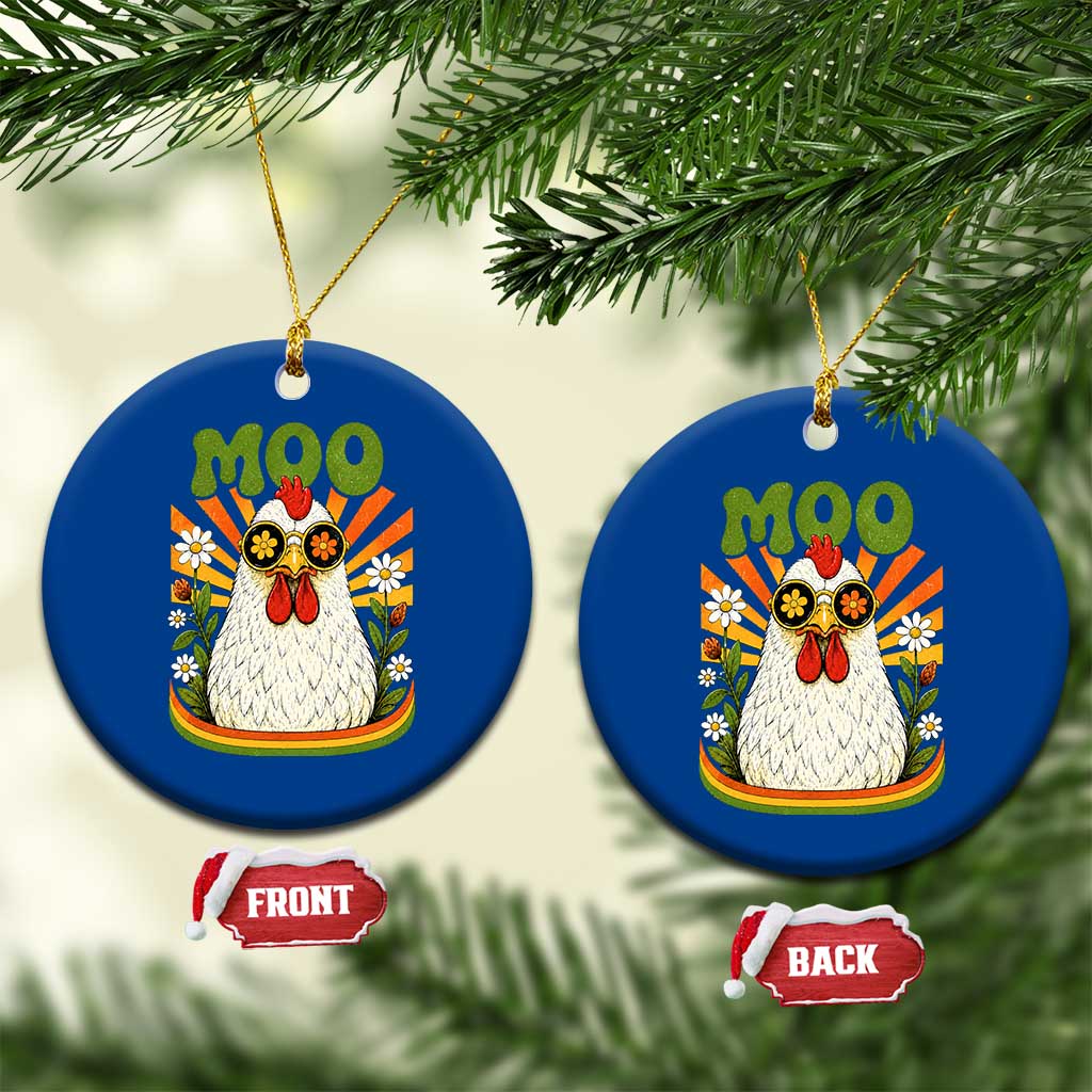 Retro Moo Chicken Wearing Sunglasses Graphic Ceramic Ornament Funny Groovy Farm Animal Pun Vintage Sunburst