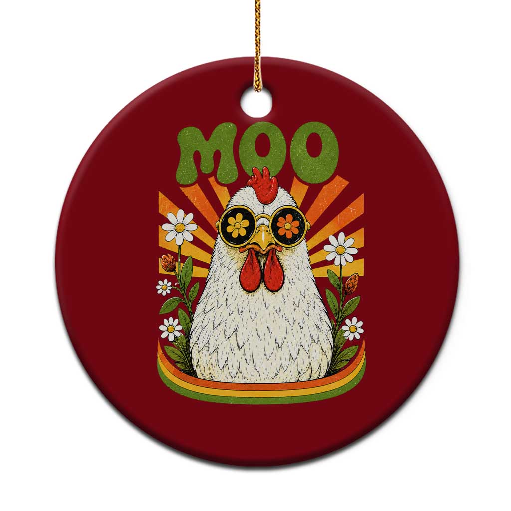 Retro Moo Chicken Wearing Sunglasses Graphic Ceramic Ornament Funny Groovy Farm Animal Pun Vintage Sunburst