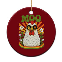 Retro Moo Chicken Wearing Sunglasses Graphic Ceramic Ornament Funny Groovy Farm Animal Pun Vintage Sunburst