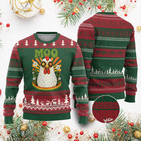 Retro Moo Chicken Wearing Sunglasses Graphic Ugly Christmas Sweater Funny Groovy Farm Animal Pun Vintage Sunburst