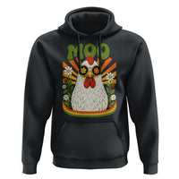 Retro Moo Chicken Wearing Sunglasses Graphic Hoodie Funny Groovy Farm Animal Pun Vintage Sunburst