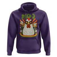 Retro Moo Chicken Wearing Sunglasses Graphic Hoodie Funny Groovy Farm Animal Pun Vintage Sunburst
