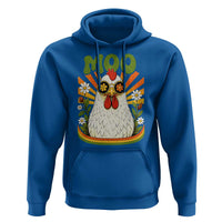 Retro Moo Chicken Wearing Sunglasses Graphic Hoodie Funny Groovy Farm Animal Pun Vintage Sunburst