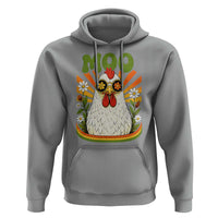Retro Moo Chicken Wearing Sunglasses Graphic Hoodie Funny Groovy Farm Animal Pun Vintage Sunburst