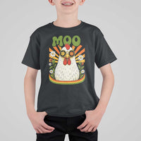 Retro Moo Chicken Wearing Sunglasses Graphic T Shirt For Kid Funny Groovy Farm Animal Pun Vintage Sunburst