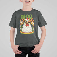 Retro Moo Chicken Wearing Sunglasses Graphic T Shirt For Kid Funny Groovy Farm Animal Pun Vintage Sunburst