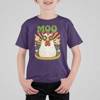 Retro Moo Chicken Wearing Sunglasses Graphic T Shirt For Kid Funny Groovy Farm Animal Pun Vintage Sunburst