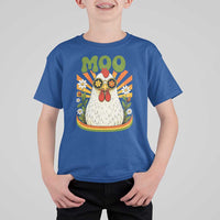 Retro Moo Chicken Wearing Sunglasses Graphic T Shirt For Kid Funny Groovy Farm Animal Pun Vintage Sunburst