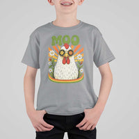 Retro Moo Chicken Wearing Sunglasses Graphic T Shirt For Kid Funny Groovy Farm Animal Pun Vintage Sunburst