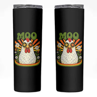 Retro Moo Chicken Wearing Sunglasses Graphic Skinny Tumbler Funny Groovy Farm Animal Pun Vintage Sunburst