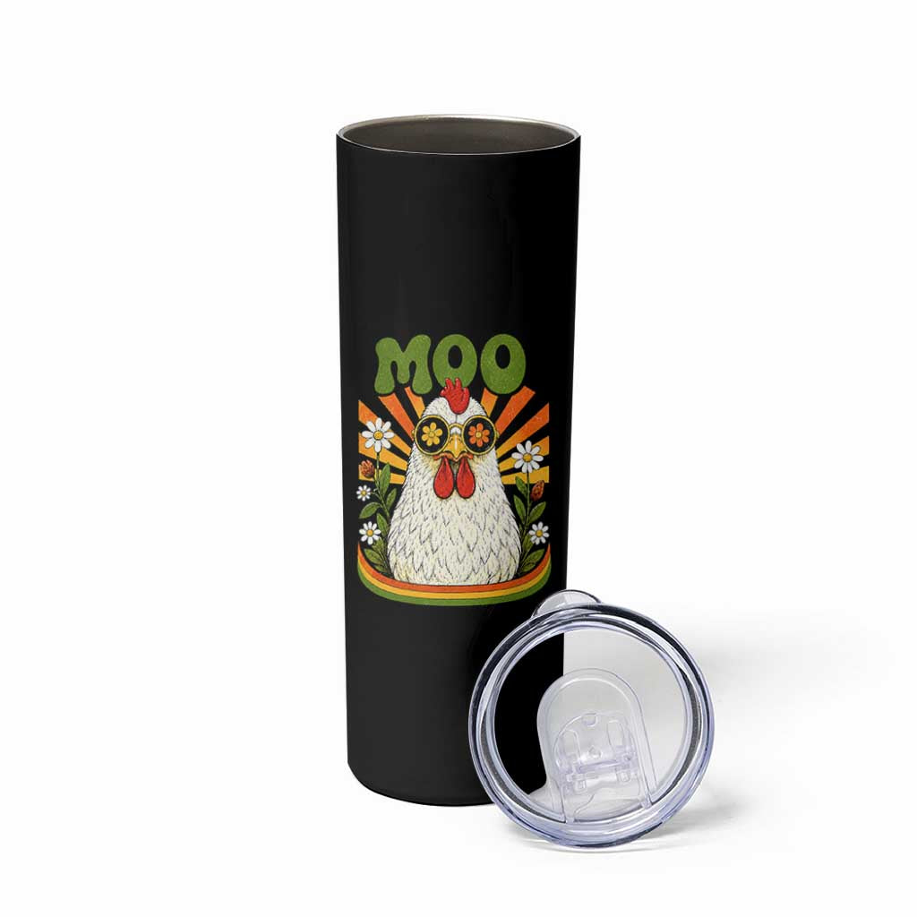 Retro Moo Chicken Wearing Sunglasses Graphic Skinny Tumbler Funny Groovy Farm Animal Pun Vintage Sunburst