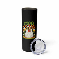 Retro Moo Chicken Wearing Sunglasses Graphic Skinny Tumbler Funny Groovy Farm Animal Pun Vintage Sunburst