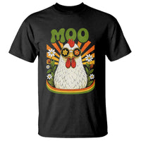 Retro Moo Chicken Wearing Sunglasses Graphic T Shirt Funny Groovy Farm Animal Pun Vintage Sunburst